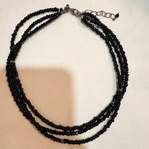 Silpada Sterling Silver Triple Strand Black Glass Bead Necklace